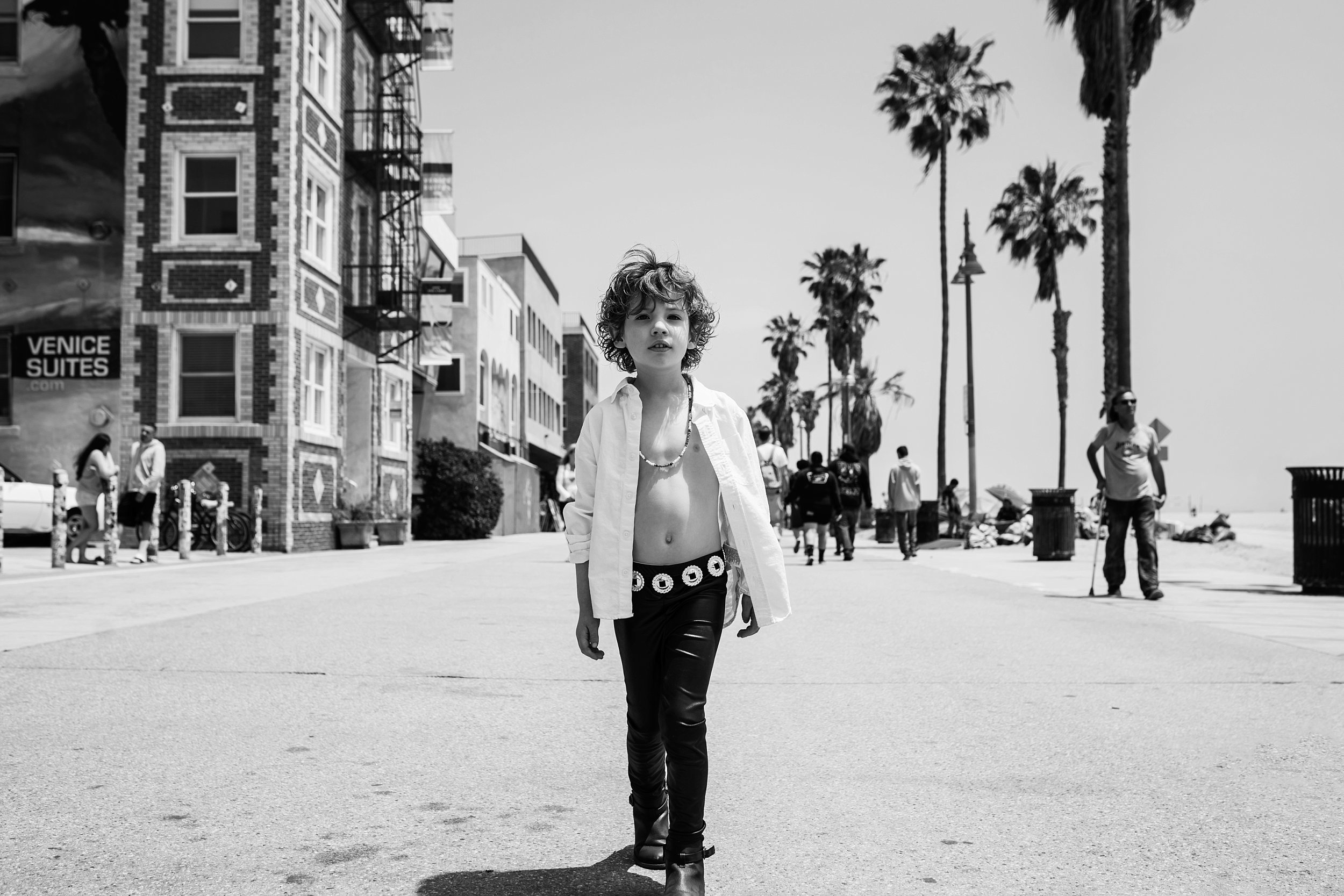 Child dressed as Jim Morrison  from The Doors at Venice Beach