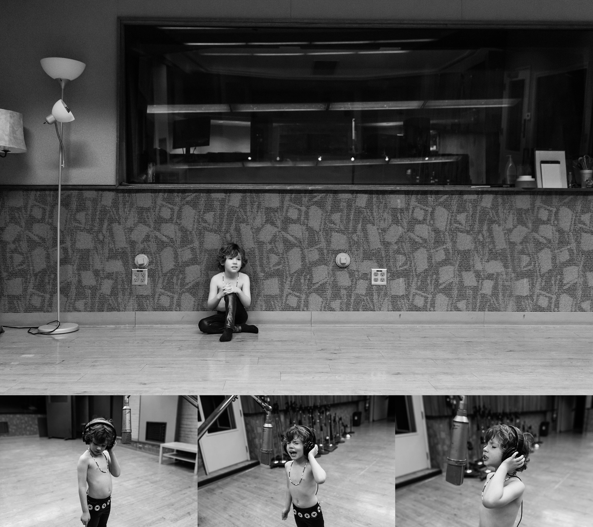 5 year old recording music at Sunset Studios as Jim Morrison from The Doors by A Pocket of Time Photography