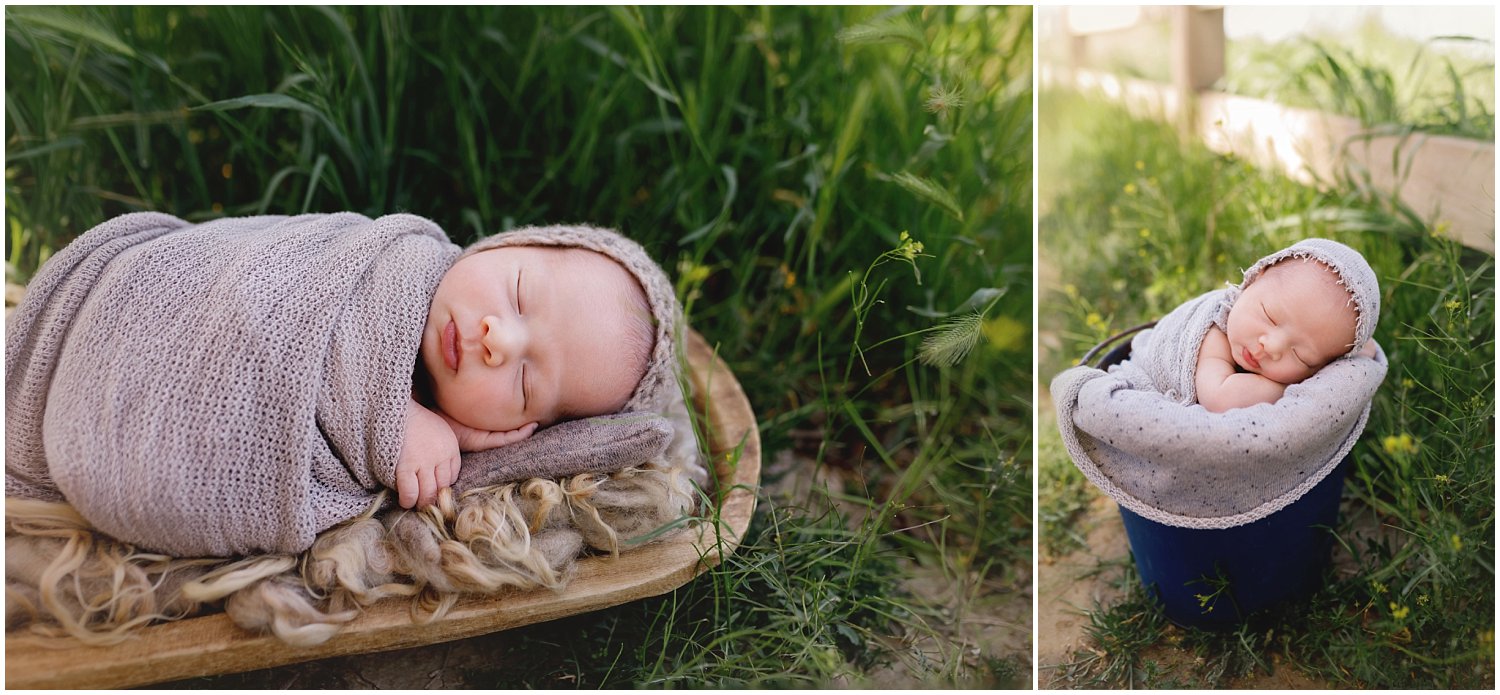 Newborn baby boy sleeping outside by A Pocket of Time Photography